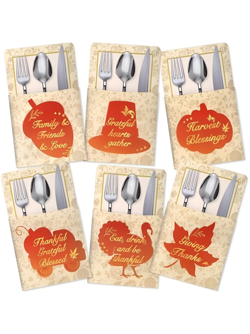 36 Pcs Thanksgiving Table Decor Cutlery Holder, Gold Foil Utensil Holder Pocket